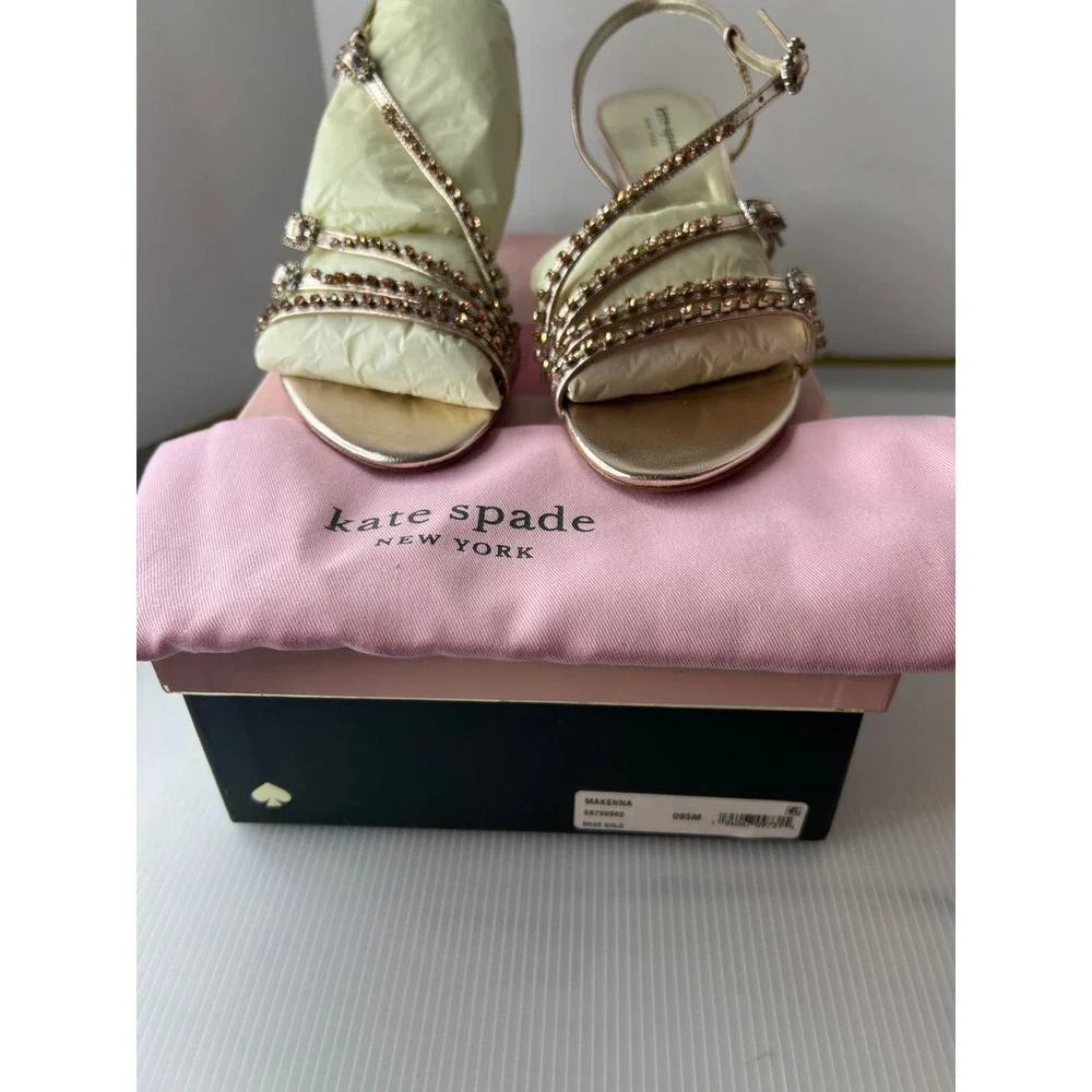 Kate Spade‎ Makenna Rose Gold Embellished Slingback Heels Sandals Size 9.5